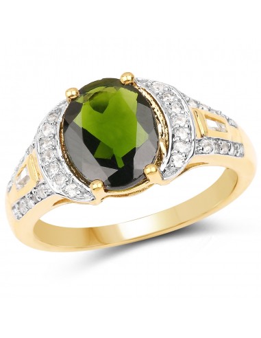 18K Yellow Gold Plated 2.79 Carat Genuine Chrome Diopside & White Topaz .925 Sterling Silver Ring de pas cher