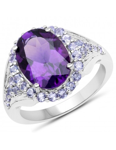 5.90 Carat Genuine Amethyst and Tanzanite .925 Sterling Silver Ring 2023