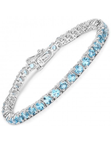 8.40 Carat Genuine Swiss Blue Topaz .925 Sterling Silver Bracelet Amélioration de cerveau avec