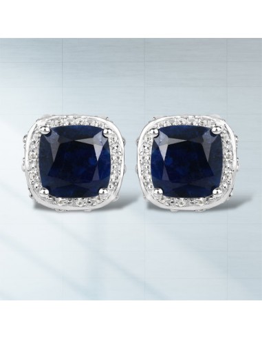 6.52 Carat Dyed Sapphire, Blue Sapphire and White Topaz .925 Sterling Silver Earrings acheter