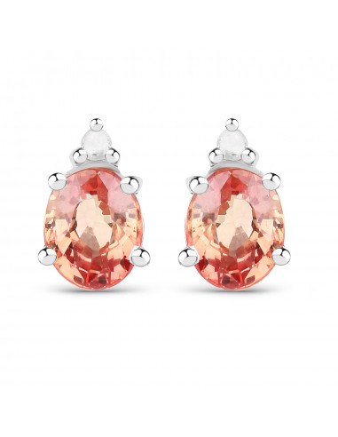 0.78 Carat Genuine Orange Sapphire and White Diamond .925 Sterling Silver Earrings pour bénéficier 