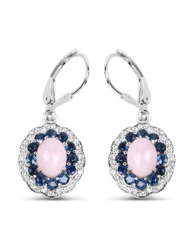 4.00 Carat Genuine Opal Pink, Blue Sapphire and White Topaz .925 Sterling Silver Earrings pas cheres