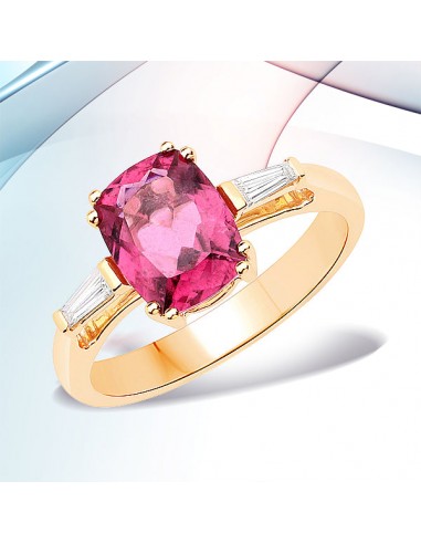 2.08 Carat Genuine Rubellite and White Diamond 14K Yellow Gold Ring plus qu'un jeu 