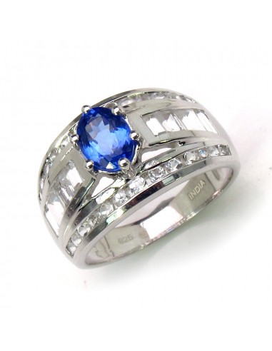 2.68 Carat Genuine Tanzanite and White Topaz .925 Sterling Silver Ring en ligne