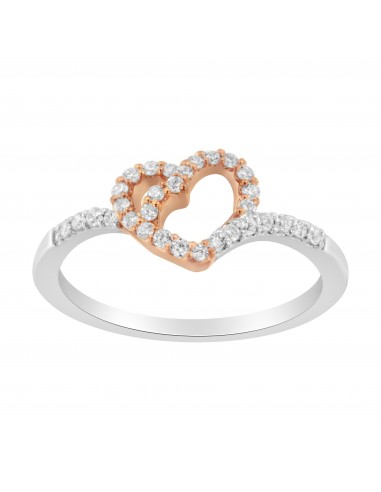 10K Two Toned Gold Diamond Heart Cocktail Ring (1/5 Cttw, H-I Color, I1-I2 Clarity) - Size 6-1/2 Fin de série