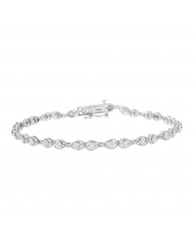 .925 Sterling Silver 1/2 cttw Miracle-Set Diamond Pear Shaped Link Bracelet (I-J Color, I3 Clarity) - Size 7.25" soldes