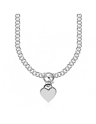 Sterling Silver Rolo Chain  with a Heart Toggle Charm and Rhodium Plating les ligaments