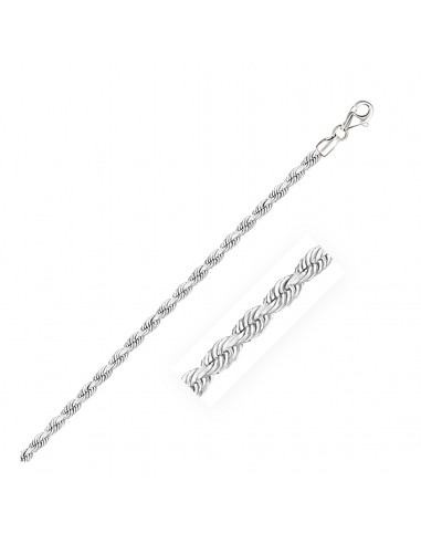 3.0mm 14k White Gold Solid Diamond Cut Rope Chain pas cher