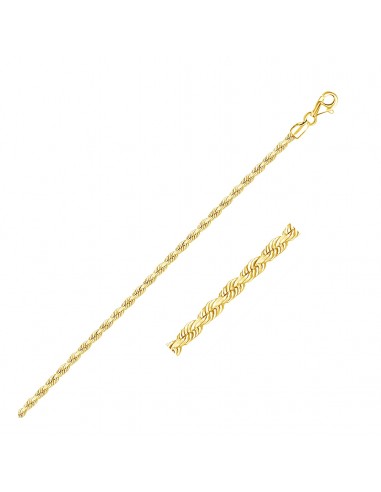 2.5mm 14k Yellow Gold Solid Diamond Cut Rope Bracelet pas cher