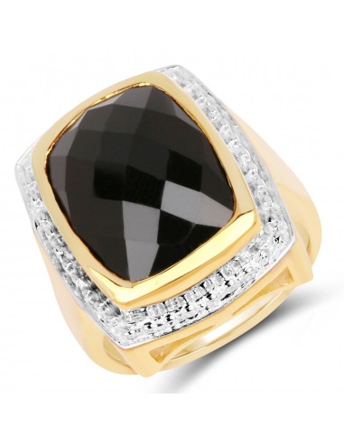 14K Yellow Gold Plated 11.00 Carat Genuine Black Onyx .925 Sterling Silver Ring Livraison rapide