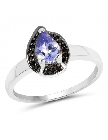 0.74 Carat Genuine Tanzanite and Black Spinel .925 Sterling Silver Ring pour bénéficier 