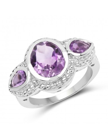 3.30 Carat Genuine Amethyst .925 Sterling Silver Ring pas cher