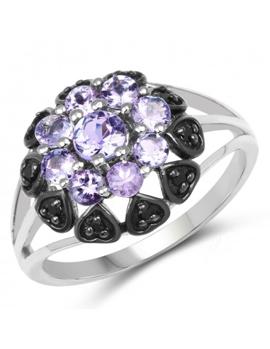 1.18 Carat Genuine Tanzanite and Black Spinel .925 Sterling Silver Ring À commander