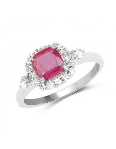 1.53 Carat Glass Filled Ruby and White Topaz .925 Sterling Silver Ring les ctes