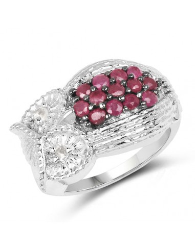 0.86 Carat Genuine Ruby & White Topaz .925 Sterling Silver Ring Amélioration de cerveau avec