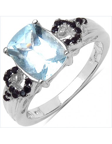 1.92 Carat Genuine Aquamarine & Black Spinel .925 Sterling Silver Ring la chaussure