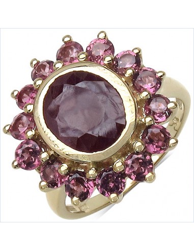 14K Yellow Gold Plated 5.07 Carat Genuine Ruby & Rhodolite .925 Sterling Silver Ring brillant des détails fins