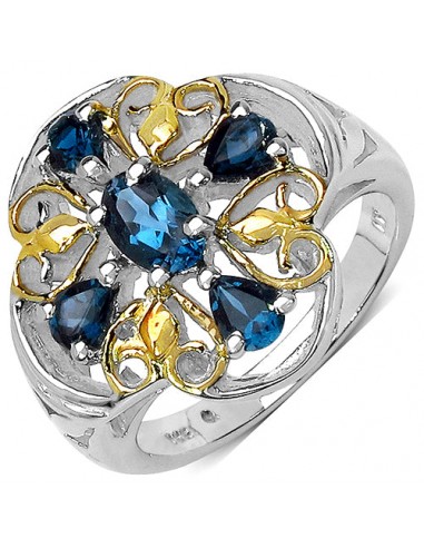 Two Tone Plated 1.45 Carat Genuine London Blue Topaz .925 Sterling Silver Ring la colonne vertébrale