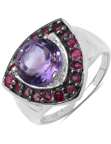 2.52 Carat Genuine Amethyst & Ruby .925 Sterling Silver Ring Venez acheter