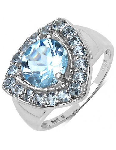 2.97 Carat Genuine Blue Topaz .925 Sterling Silver Ring Paris Déstockage Promo