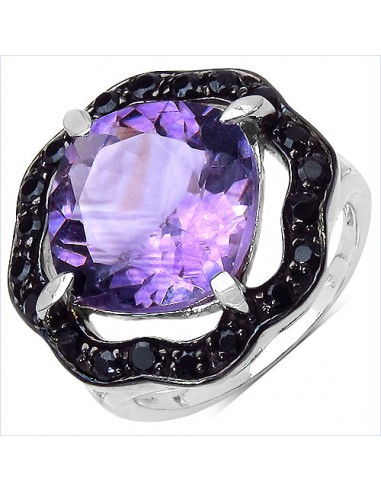 6.09 Carat Genuine Amethyst & Black Spinel .925 Sterling Silver Ring de l' environnement