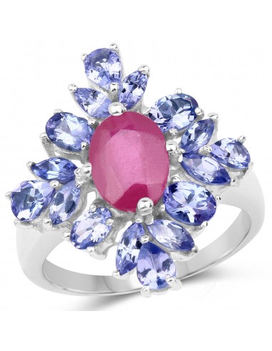 3.48 Carat Glass Filled Ruby and Tanzanite .925 Sterling Silver Ring en linge