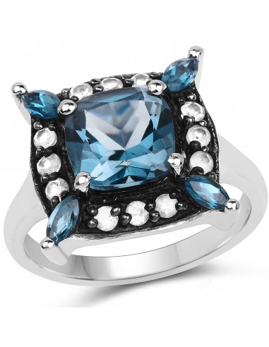 3.24 Carat Genuine London Blue Topaz and White Topaz .925 Sterling Silver Ring pas cher