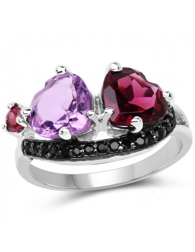 4.07 Carat Genuine Amethyst, Rhodolite & Black Spinel .925 Sterling Silver Ring 2024