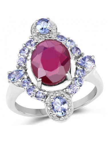 4.14 Carat Glass Filled Ruby and Tanzanite .925 Sterling Silver Ring suggérées chez