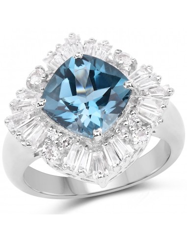 5.19 Carat Genuine London Blue Topaz & White Topaz .925 Sterling Silver Ring pas cheres