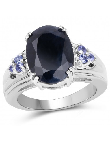 7.71 Carat Genuine Black Sapphire and Tanzanite .925 Sterling Silver Ring store