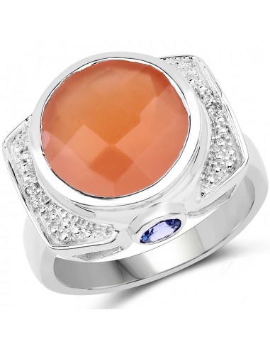 5.99 Carat Genuine Peach Moonstone, Tanzanite and White Topaz .925 Sterling Silver Ring 2 - 3 jours ouvrés.