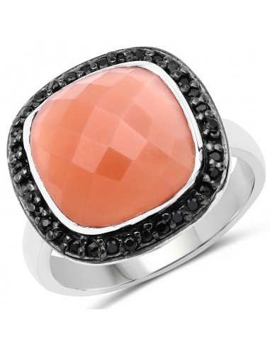 6.46 Carat Genuine Peach Moonstone and Black Spinel .925 Sterling Silver Ring offre 