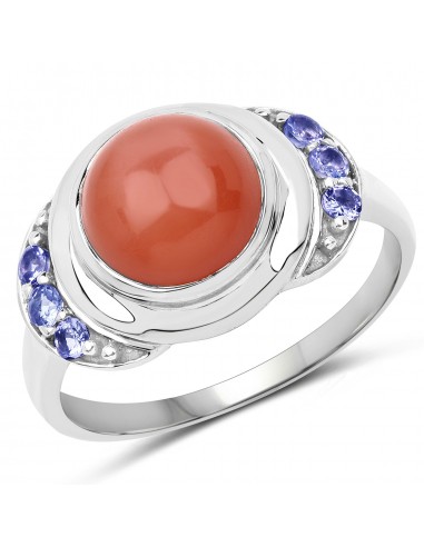 3.01 Carat Genuine Peach Moonstone and Tanzanite .925 Sterling Silver Ring commande en ligne