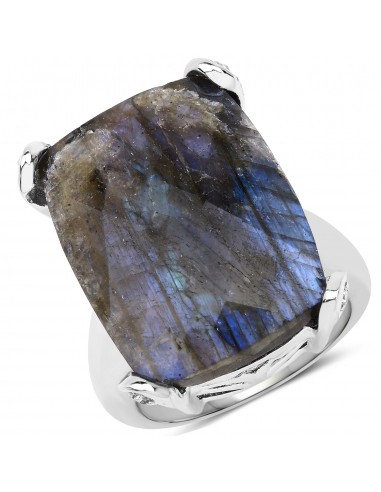 17.17 Carat Genuine Labradorite and White Topaz .925 Sterling Silver Ring Paris Déstockage Promo