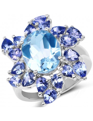 6.52 Carat Genuine Blue Topaz & Tanzanite .925 Sterling Silver Ring france