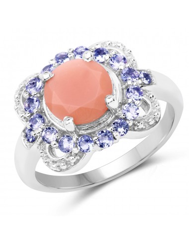 2.87 Carat Genuine Peach Moonstone and Tanzanite .925 Sterling Silver Ring pas cher 