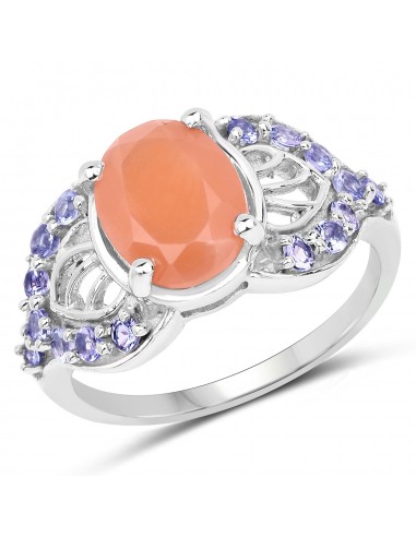 3.06 Carat Genuine Peach Moonstone and Tanzanite .925 Sterling Silver Ring solde