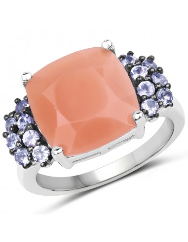 6.18 Carat Genuine Peach Moonstone and Tanzanite .925 Sterling Silver Ring Voir les baskets