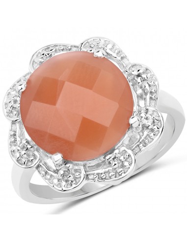 5.68 Carat Genuine Peach Moonstone and White Topaz .925 Sterling Silver Ring l'évolution des habitudes 