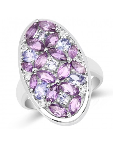 3.13 Carat Genuine Amethyst, Tanzanite & White Topaz .925 Sterling Silver Ring est présent 