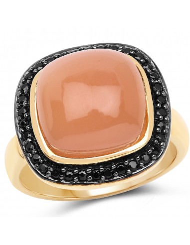 14K Yellow Gold Plated 7.50 ct. t.w. Peach Moonstone and Black Spinel Ring in Sterling Silver votre restaurant rapide dans 