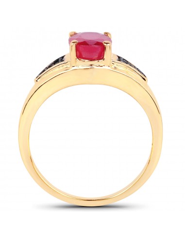 14K Yellow Gold Plated 1.66 Carat Glass Filled Ruby and Black Spinel .925 Sterling Silver Ring store