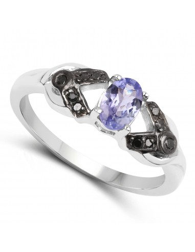 0.50 Carat Genuine Tanzanite & Black Diamond .925 Sterling Silver Ring sur le site 