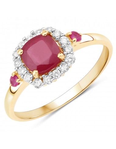 2.00 Carat Glass Filled Ruby and White Diamond 14K Yellow Gold Ring de pas cher