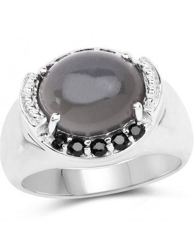 5.68 Carat Genuine Grey Moonstone & Black Spinel .925 Sterling Silver Ring vente chaude votre 