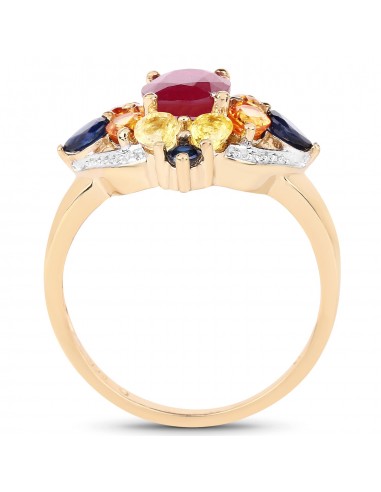 14K Yellow Gold Plated 3.76 Carat Genuine Multi Stone .925 Sterling Silver Ring plus qu'un jeu 