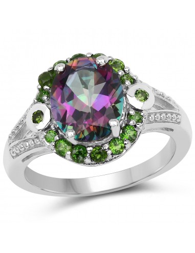 3.92 Carat Genuine Mystic Quartz& Chrome Diopside .925 Sterling Silver Ring en stock