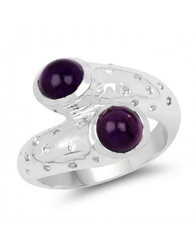 2.31 Carat Genuine Amethyst and White Topaz .925 Sterling Silver Ring brillant des détails fins