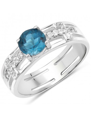 1.24 Carat Genuine London Blue Topaz and White Topaz .925 Sterling Silver Ring Les êtres humains sont 